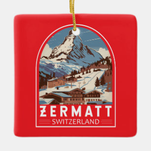 Zermatt Switzerland Illustration Reisen Art Retro Keramikornament