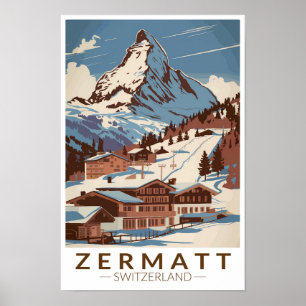Zermatt Switzerland Illustration Reisen Art Retro Poster