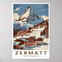 Zermatt Switzerland Illustration Reisen Art Retro