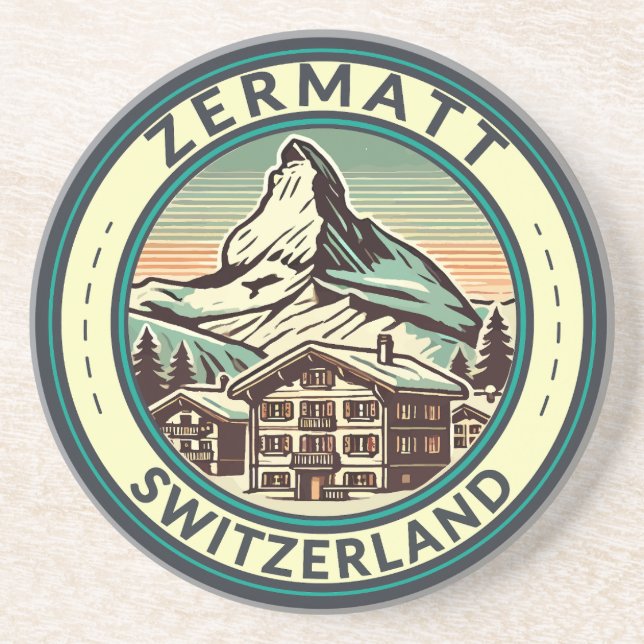 Zermatt Switzerland Illustration Travel Art Abzeic Getränkeuntersetzer (Vorne)