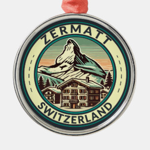 Zermatt Switzerland Illustration Travel Art Abzeic Ornament Aus Metall