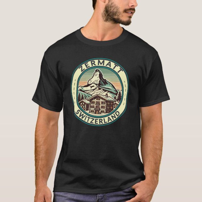 Zermatt Switzerland Illustration Travel Art Abzeic T-Shirt (Vorderseite)