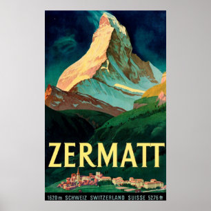 Zermatt Switzerland Matterhorn Vintag Art Poster