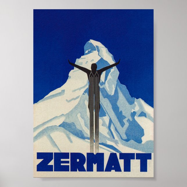 Zermatt Switzerland Matterhorn Vintages Skiposter Poster (Vorne)