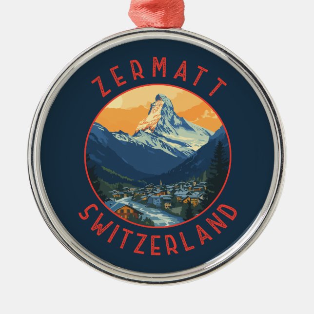 Zermatt Switzerland Retro Distressed Circle Ornament Aus Metall (Vorne)