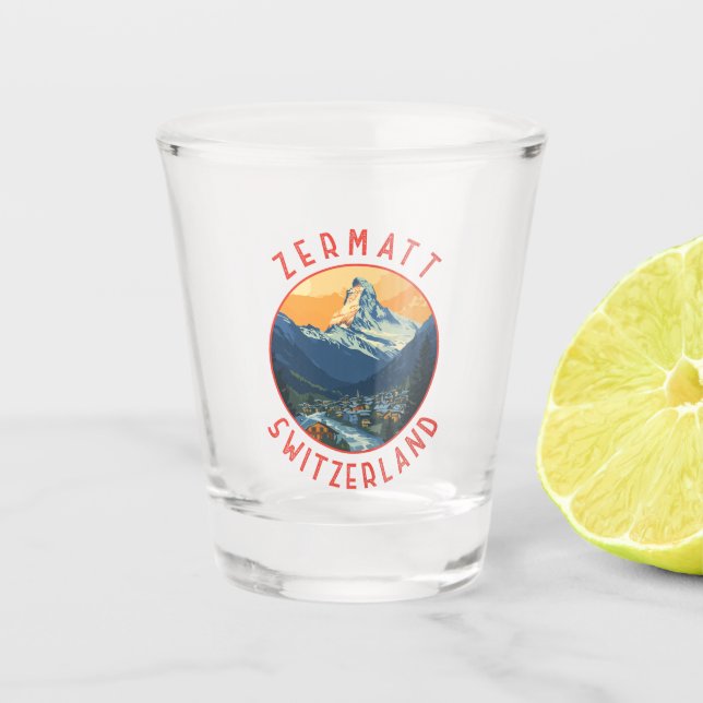 Zermatt Switzerland Retro Distressed Circle Schnapsglas (Vorderseite)