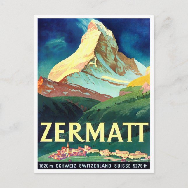 Zermatt Switzerland Vintage Reise Postkarte (Vorderseite)
