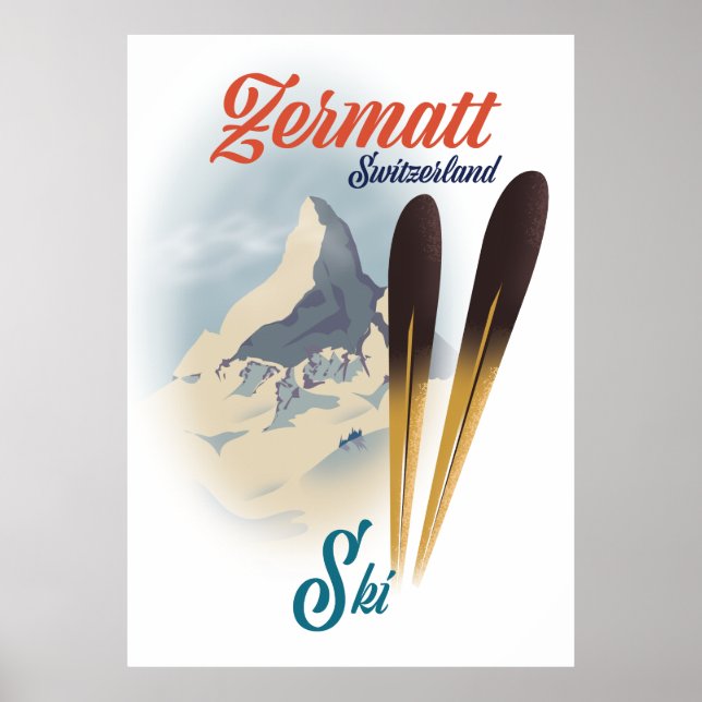 Zermatt Switzerland Vintages Skipposter Poster (Vorne)