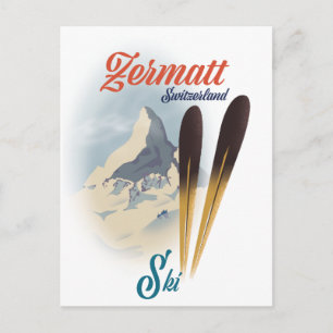 Zermatt Switzerland Vintages Skipposter Postkarte