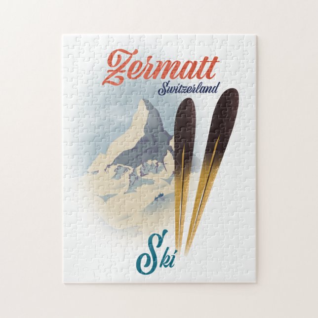 Zermatt Switzerland Vintages Skipposter Puzzle (Vertikal)