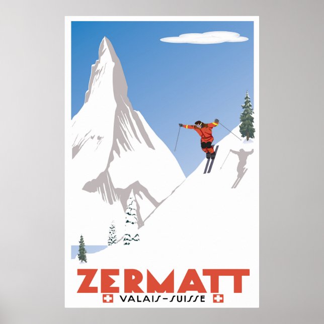 Zermatt, Wallis, Schweiz, Skiplakat Poster (Vorne)