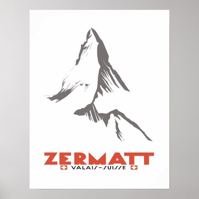 Zermatt, Wallis, Schweiz, Skiplakat Poster (Vorne)