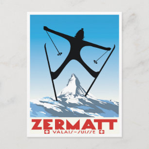 Zermatt, Wallis, Suisse, Ski Postkarte