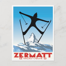 Zermatt, Wallis, Suisse, Ski Postkarte
