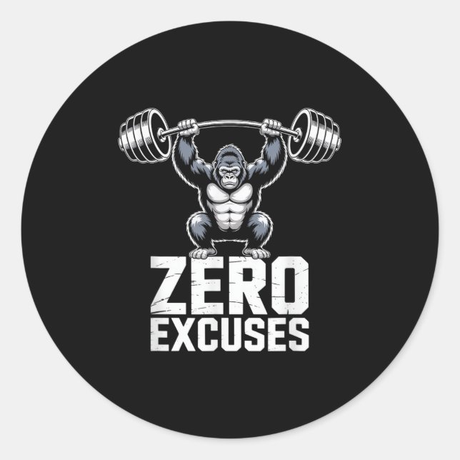 Zero Excuses Gorilla Gym Motivational Workout  Runder Aufkleber (Vorderseite)