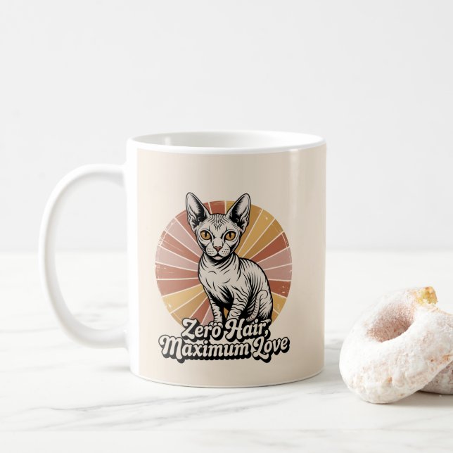 Zero Haare, maximale Liebe Sphynx Retro Kaffeetasse (Mit Donut)