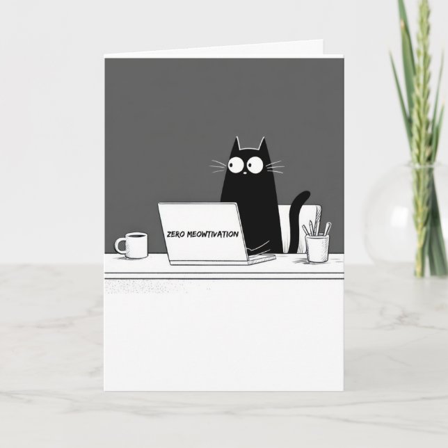 Zero Meowtivation Cat – Funny Lazy Work Cartoon Karte (Vorderseite)
