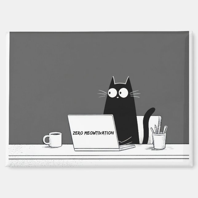 Zero Meowtivation Cat – Funny Lazy Work Cartoon Magnet (Vorderseite)