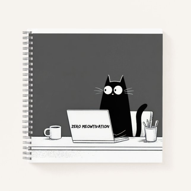 Zero Meowtivation Katze – Lustiger Cartoon über fa Notizbuch (Vorderseite)