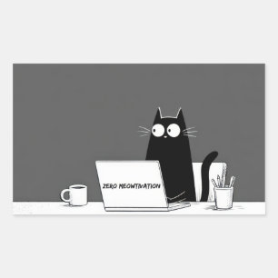 Zero Meowtivation Katze – Lustiger Cartoon über fa Rechteckiger Aufkleber