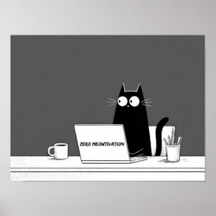 Zero Meowtivation Katze – Lustiger Fauler Arbeits- Poster