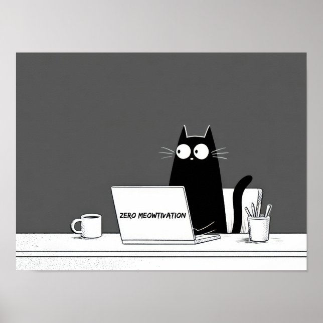 Zero Meowtivation Katze – Lustiger Fauler Arbeits- Poster (Vorne)