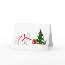 Zerren Sie den Samoyed, der Weihnachtsbaum zieht