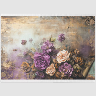 Zerrissene Blumen, staubiges Lila, Grün und Goldmi Seidenpapier