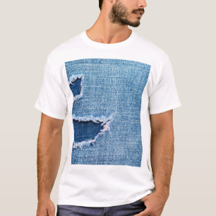 Zerrissene Denim-Stofftextur, blaue Farbtöne. T-Shirt