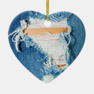 Zerrissene heftige Denim-Blue Jeans Keramik Ornament