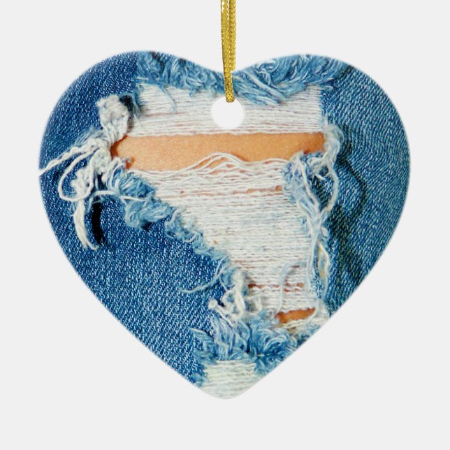 Zerrissene heftige Denim-Blue Jeans Keramik Ornament (Vorne)