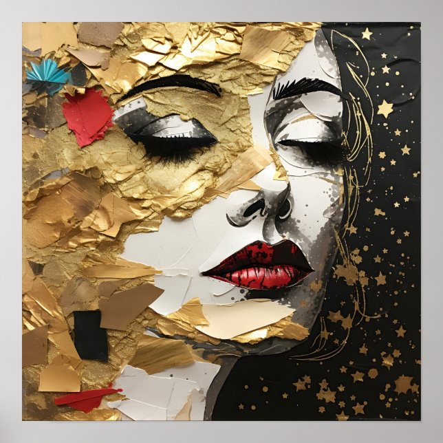 zerrissene Papiersorte mit Akzenten aus Blattgold Poster (Vorne)