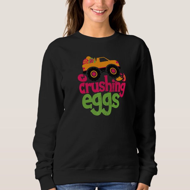 Zerschlagene Eier Monster Truck Vintag Happy Oster Sweatshirt (Vorderseite)