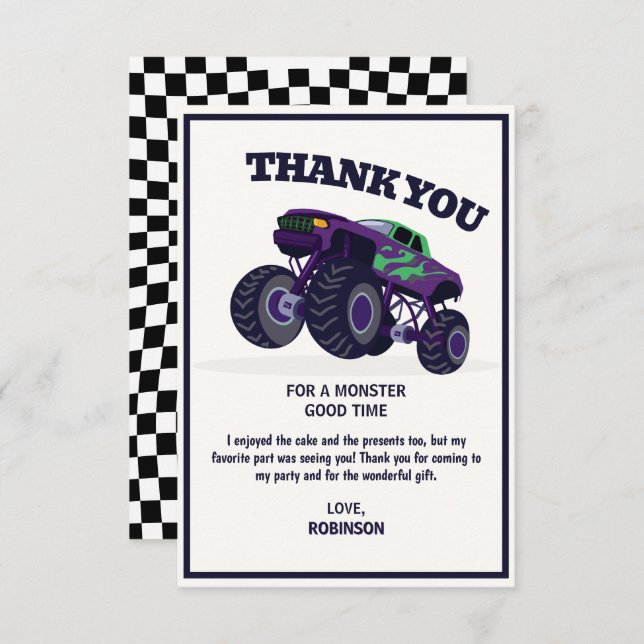 Zerschlagung der Krise - Moderner Lila Monster-Lkw Dankeskarte (Vorne/Hinten)