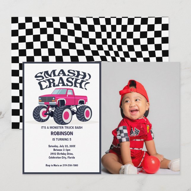 Zerschlagung des Schrotts - Modernes rosafarbenes  Einladung (Vorne/Hinten)