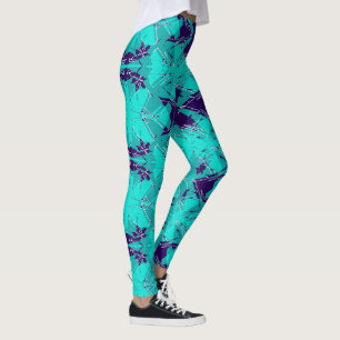 Zerschmetterter Aqua- und Lila-Kaleidoskop Leggings