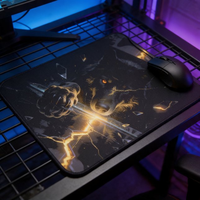 Zerschmetterter Blitzwolf Mystisch Dunkle Fantasy  Mousepad (Von Creator hochgeladen)