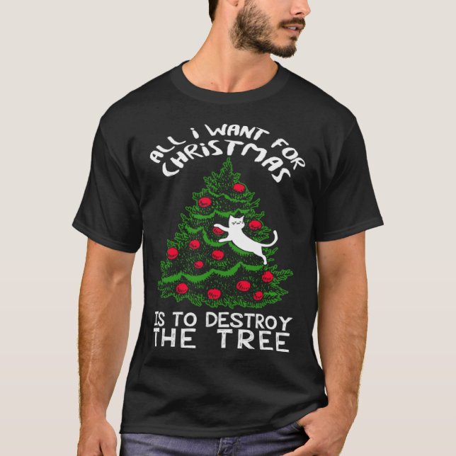 Zerstöre die Weihnachtsbaumkatze T-Shirt (Vorderseite)