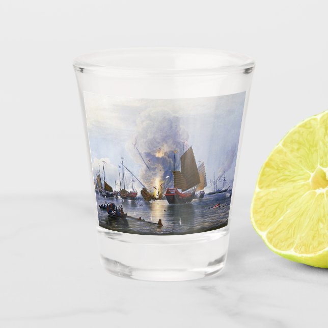Zerstörung der Junks des chinesischen Krieges 1843 Schnapsglas (Vorderseite)