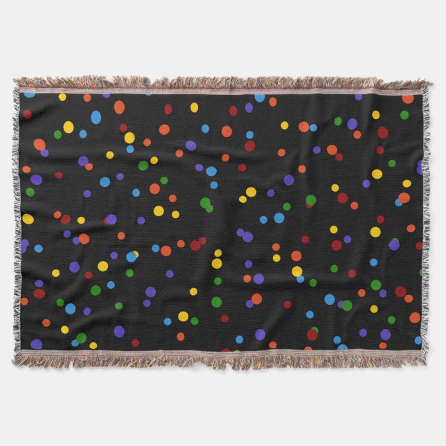 Zerstreutes Regenbogen-Punkte-Muster auf schwarzem Decke (Vorderseite)