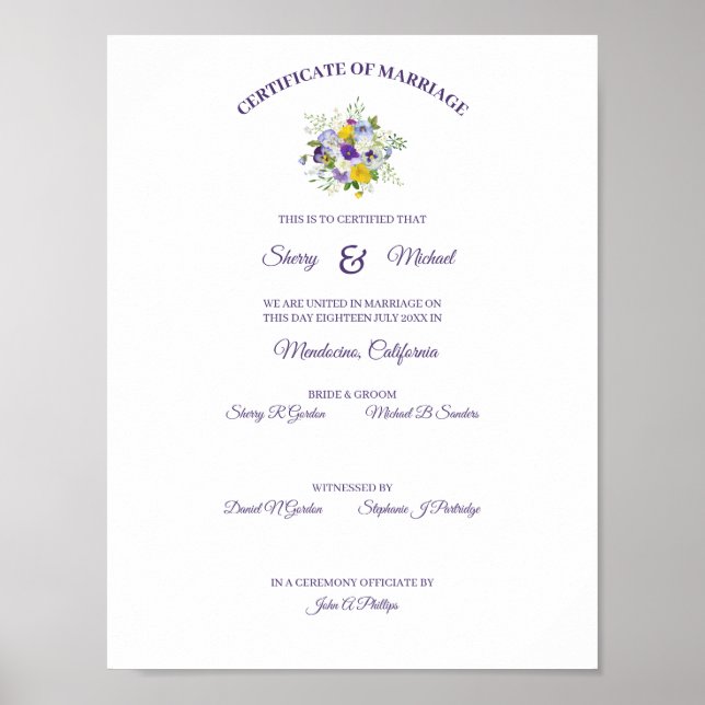 Zertifikat Einfache Rose Pansy Bouquet Poster (Vorne)