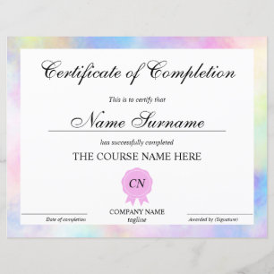 Zertifikat für den Abschluss Award Course Unicorn