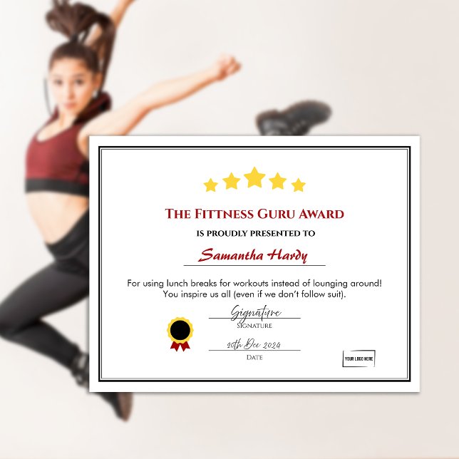 Zertifikat für den Spaß am Mitarbeiter - Fitness G (Customizable Award Certificate. Fun Office Workplace award certificate)