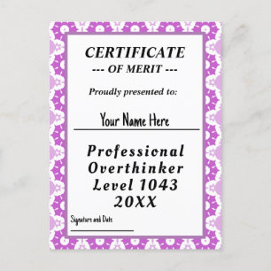 Zertifikat für professionelles Überdenken Postkarte