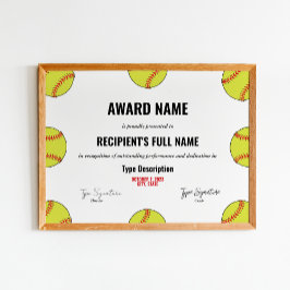 Zertifikat für Softball Excellence Poster
