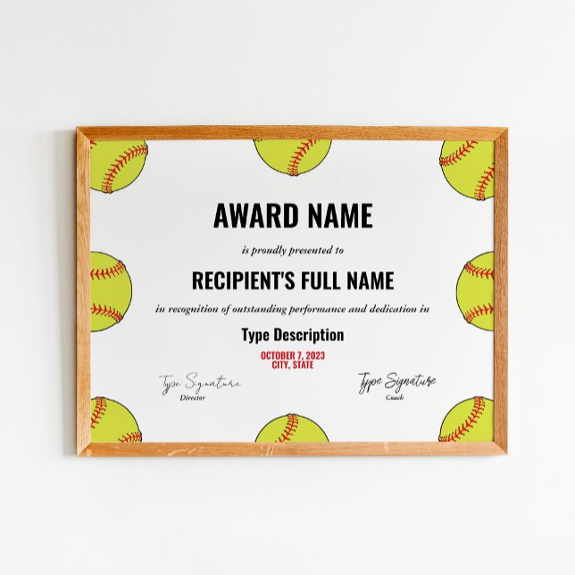 Zertifikat für Softball Excellence Poster (Von Creator hochgeladen)