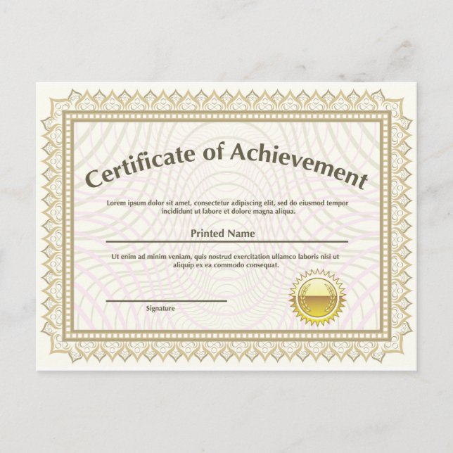 Zertifikat mit goldenem Siegel Postkarte (Vorderseite)