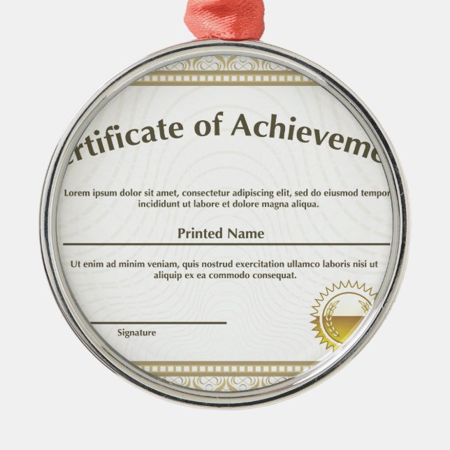 Zertifikat mit goldenem Siegel Silbernes Ornament (Vorne)
