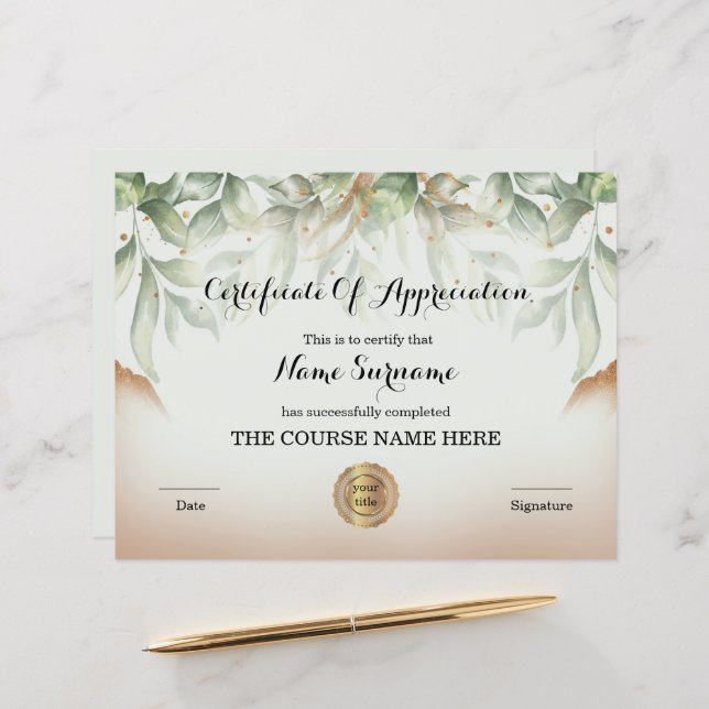 Zertifikatsbewertungsschein (Vorderseite/Rückseite Beispiel)