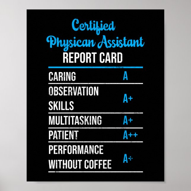 Zertifizierte Physican Assistant Report Card Poster (Vorne)